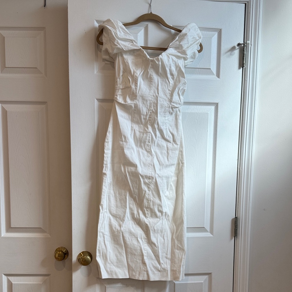 White Puff-Sleeve Midi Dress - Women's